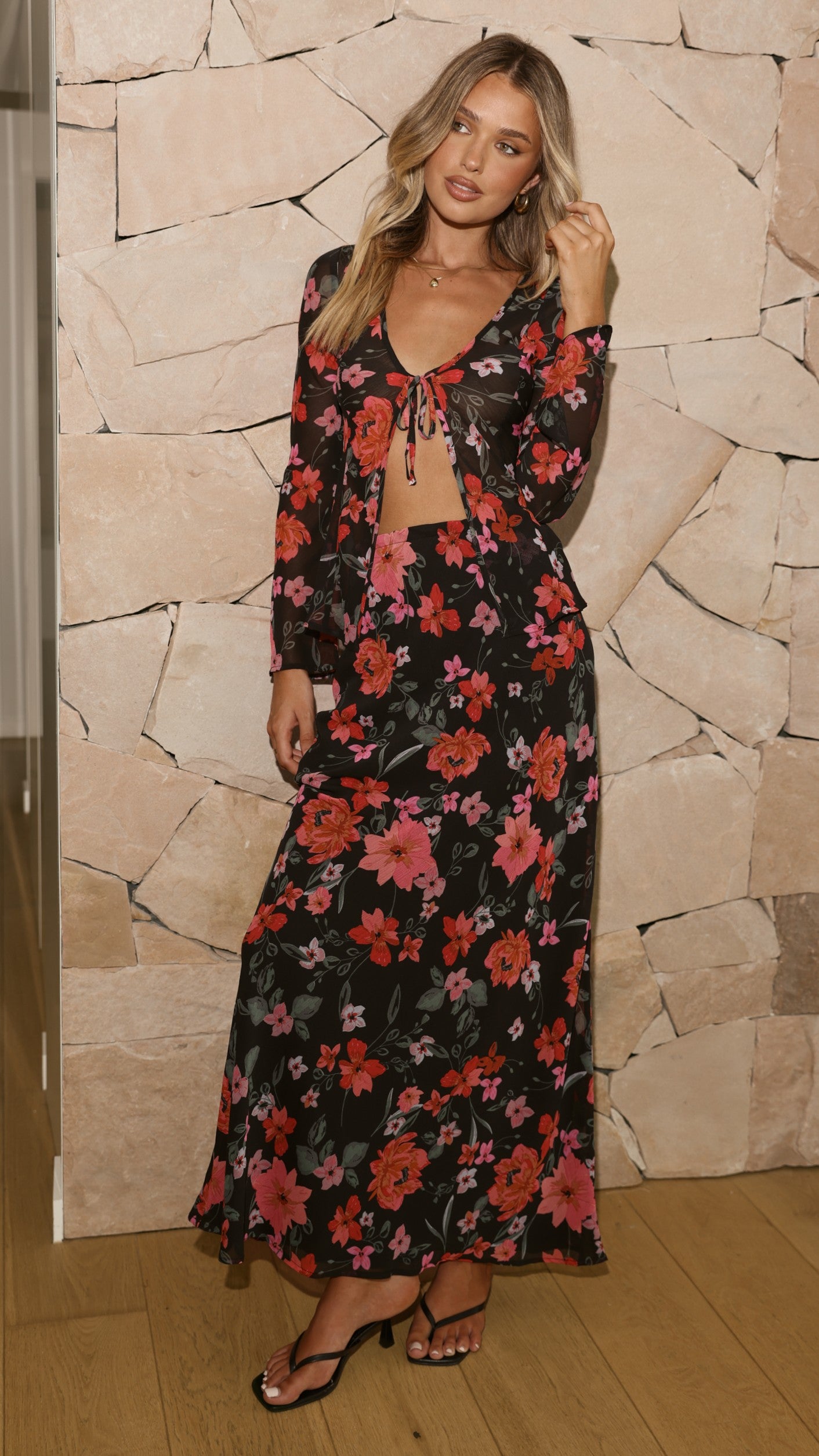 Brianna Open Tie Top - Dark Floral - Billy J