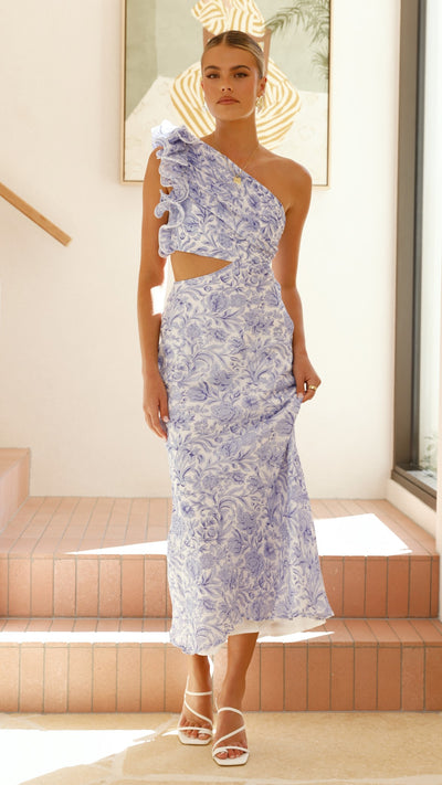 Load image into Gallery viewer, Amina Maxi Dress - Blue Floral - Billy J
