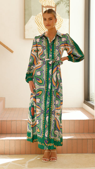 Load image into Gallery viewer, Uma Maxi Dress - Green Print - Billy J
