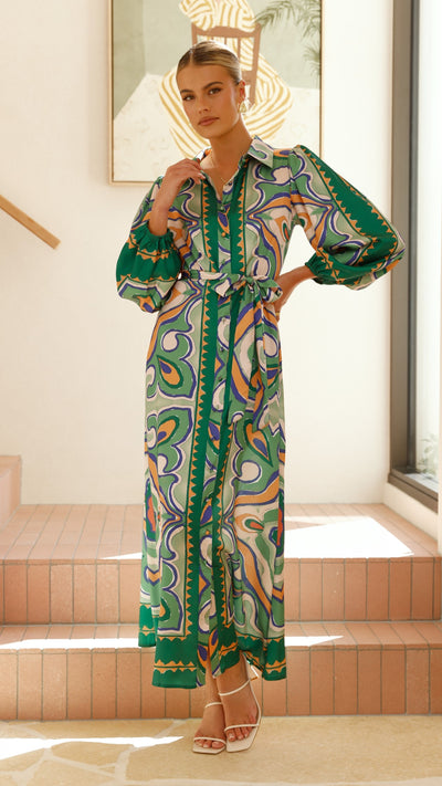 Load image into Gallery viewer, Uma Maxi Dress - Green Print - Billy J
