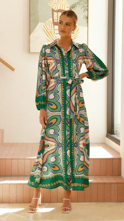 Load image into Gallery viewer, Uma Maxi Dress - Green Print - Billy J
