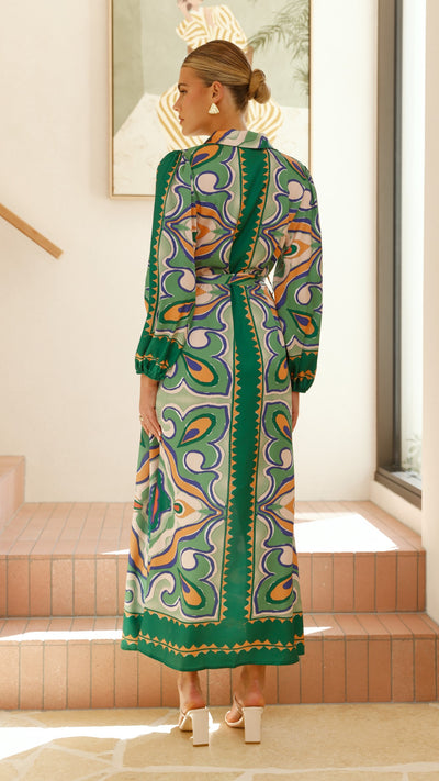 Load image into Gallery viewer, Uma Maxi Dress - Green Print - Billy J
