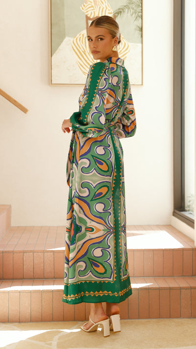 Load image into Gallery viewer, Uma Maxi Dress - Green Print - Billy J
