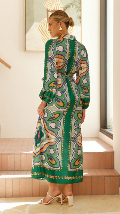 Load image into Gallery viewer, Uma Maxi Dress - Green Print - Billy J
