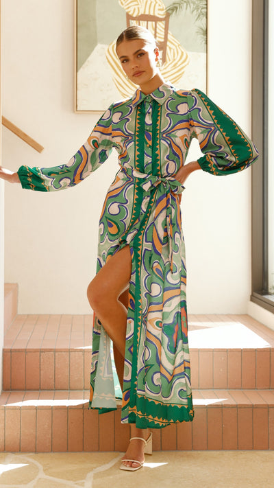 Load image into Gallery viewer, Uma Maxi Dress - Green Print - Billy J
