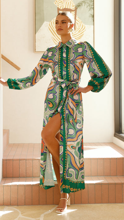 Load image into Gallery viewer, Uma Maxi Dress - Green Print - Billy J
