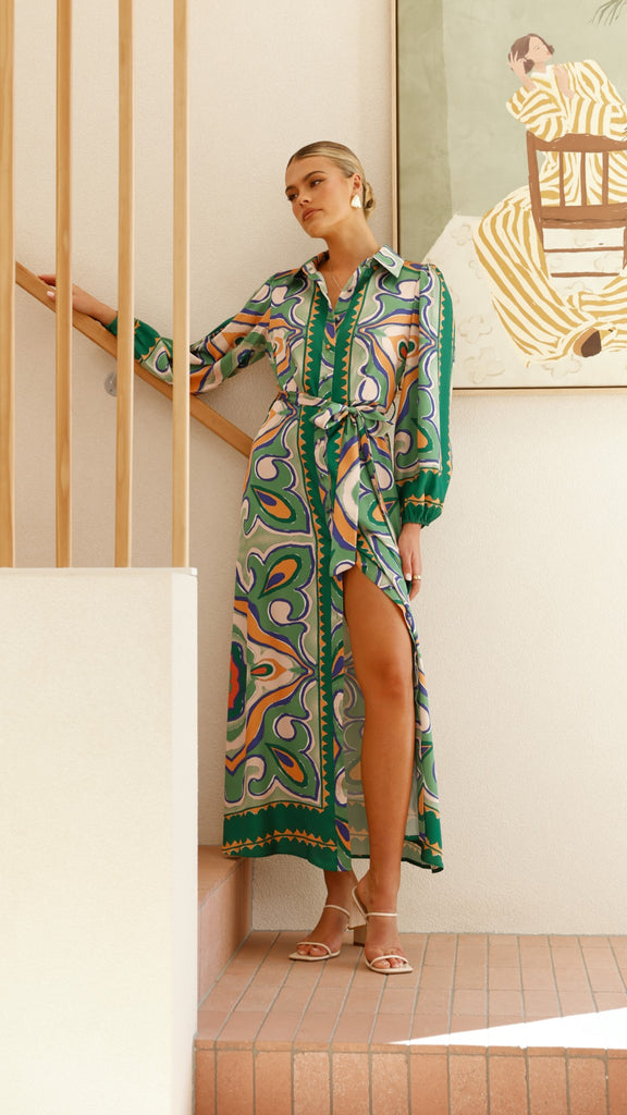 Uma Maxi Dress - Green Print - Billy J