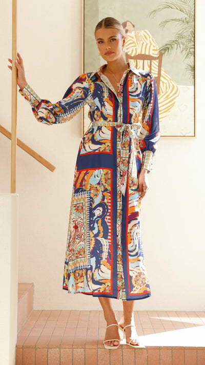 Load image into Gallery viewer, Vaike Maxi Dress - Navy Print - Billy J
