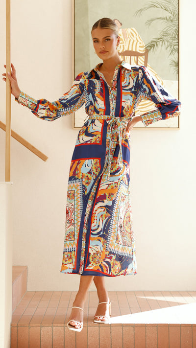 Load image into Gallery viewer, Vaike Maxi Dress - Navy Print - Billy J
