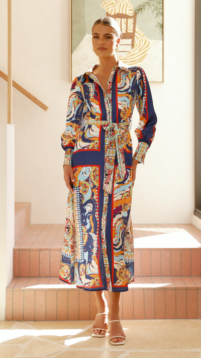 Load image into Gallery viewer, Vaike Maxi Dress - Navy Print - Billy J
