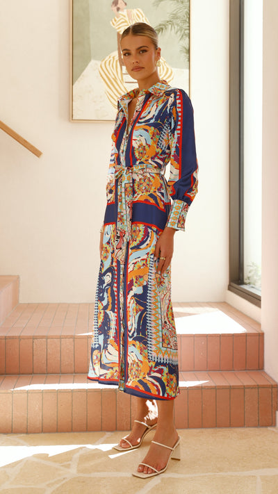 Load image into Gallery viewer, Vaike Maxi Dress - Navy Print - Billy J
