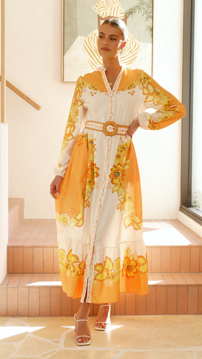 Load image into Gallery viewer, Addison Maxi Dress - Orange/Yellow Floral - Billy J
