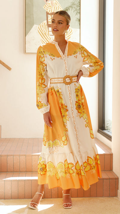 Load image into Gallery viewer, Addison Maxi Dress - Orange/Yellow Floral - Billy J
