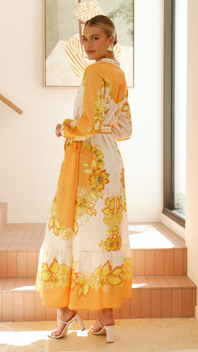 Load image into Gallery viewer, Addison Maxi Dress - Orange/Yellow Floral - Billy J
