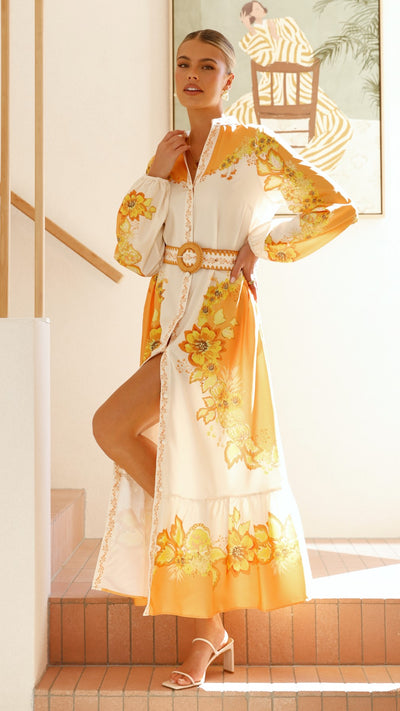 Load image into Gallery viewer, Addison Maxi Dress - Orange/Yellow Floral - Billy J
