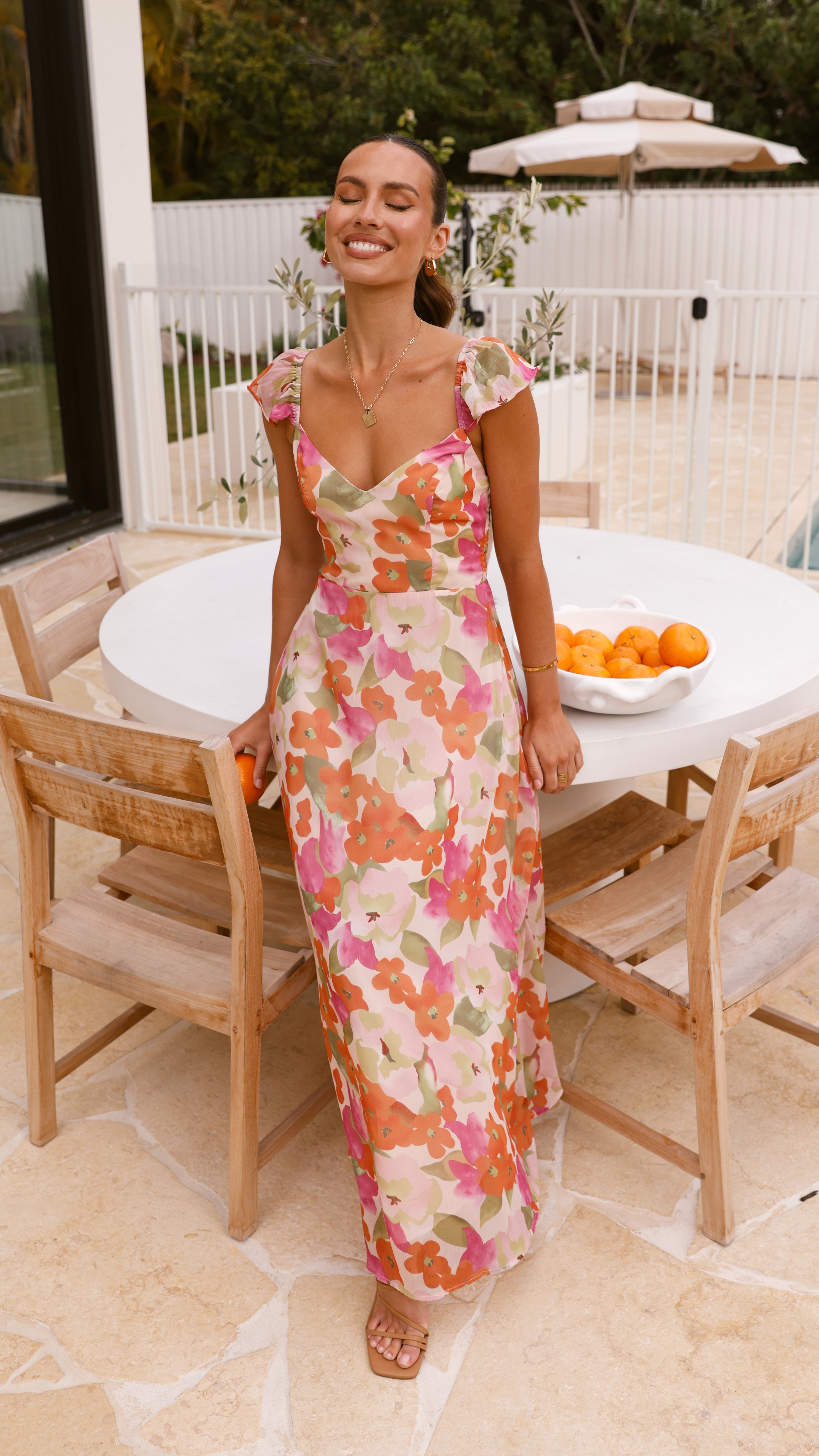 Calais Maxi Dress - Orange Floral - Billy J