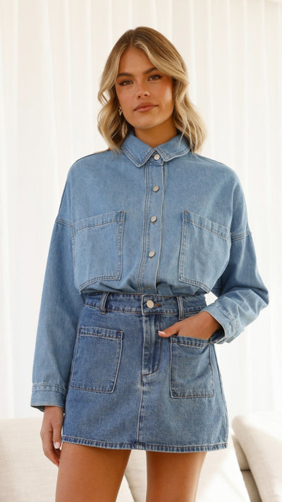 Load image into Gallery viewer, Blake Denim Skirt - Light Mid Denim - Billy J
