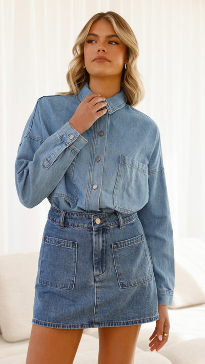 Load image into Gallery viewer, Blake Denim Shirt - Light Mid Denim - Billy J
