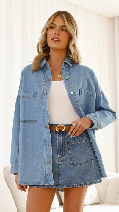 Load image into Gallery viewer, Blake Denim Shirt - Light Mid Denim - Billy J
