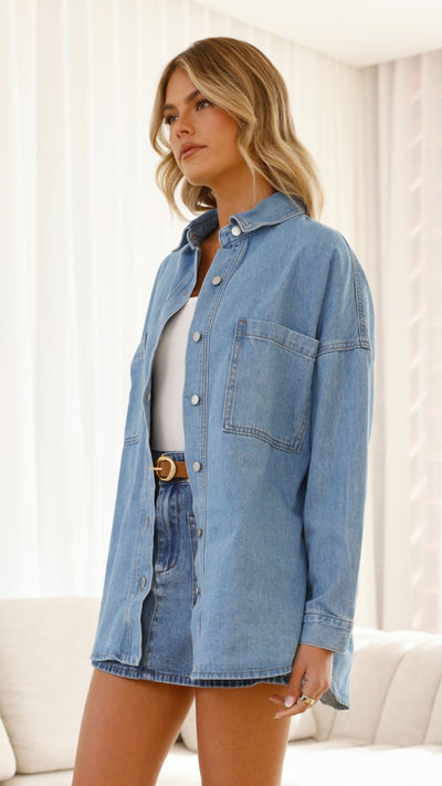 Load image into Gallery viewer, Blake Denim Shirt - Light Mid Denim - Billy J
