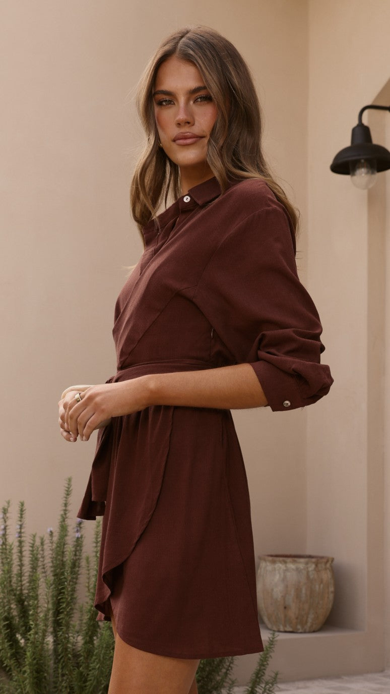 Zaida Shirt Mini Dress - Chocolate - Billy J