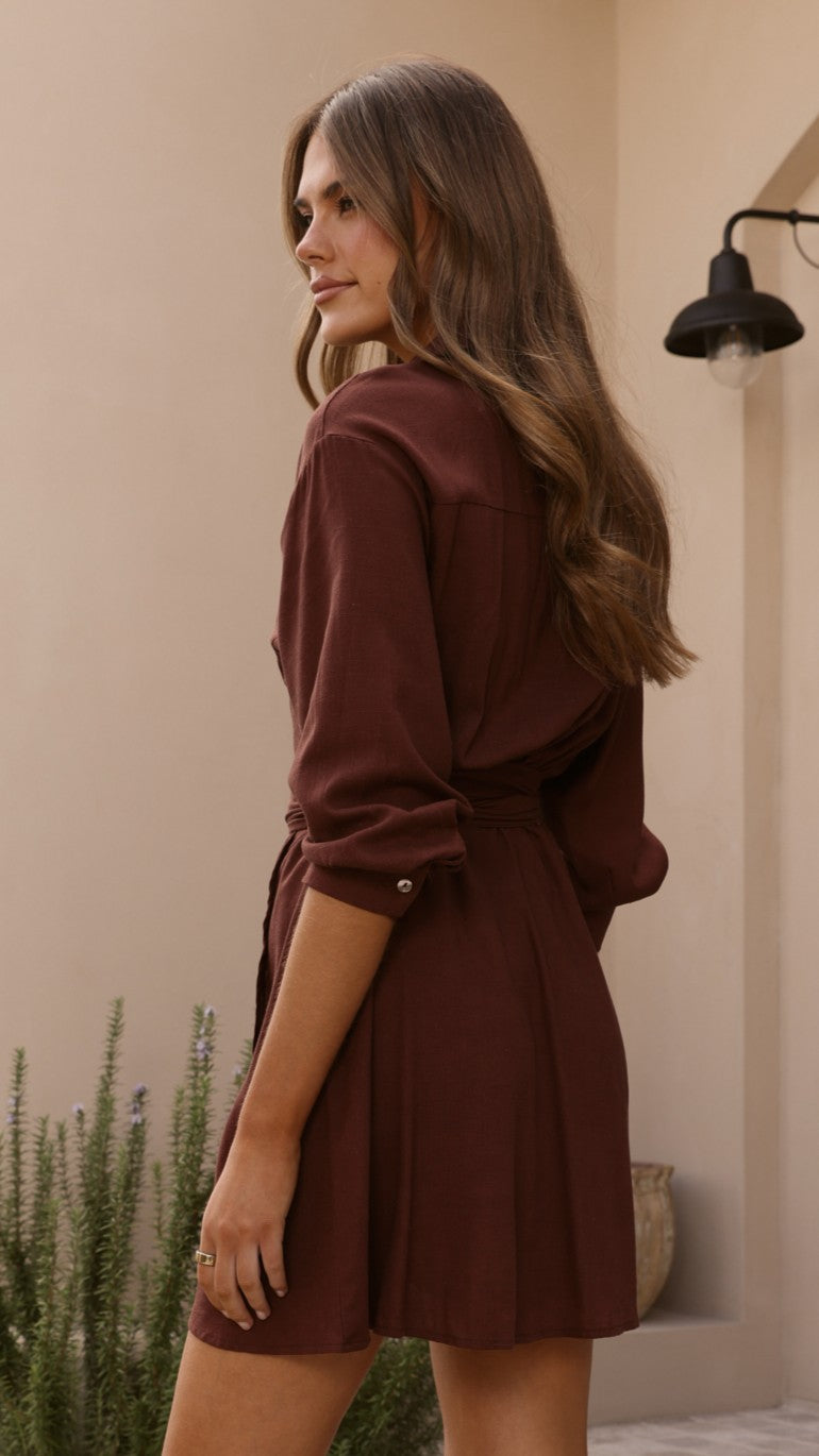 Zaida Shirt Mini Dress - Chocolate - Billy J