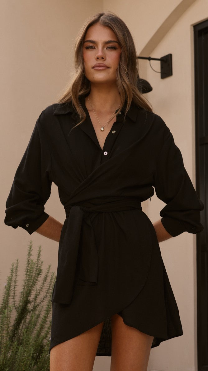 Zaida Shirt Mini Dress - Black - Billy J