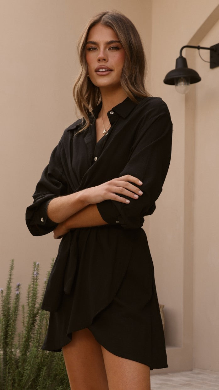 Zaida Shirt Mini Dress - Black - Billy J