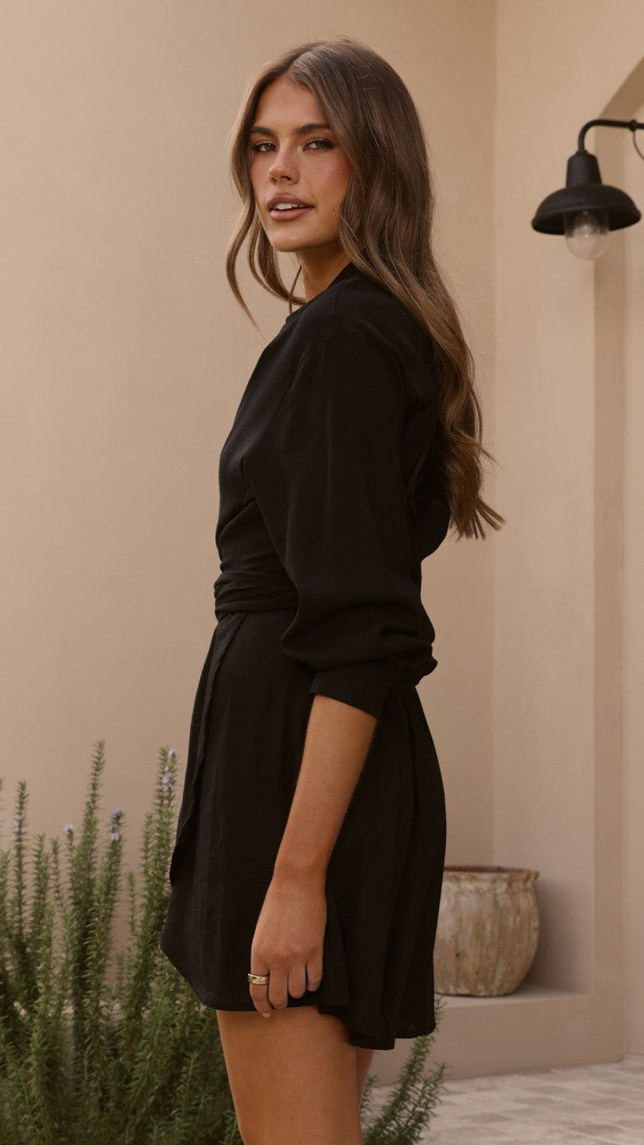 Zaida Shirt Mini Dress - Black - Billy J