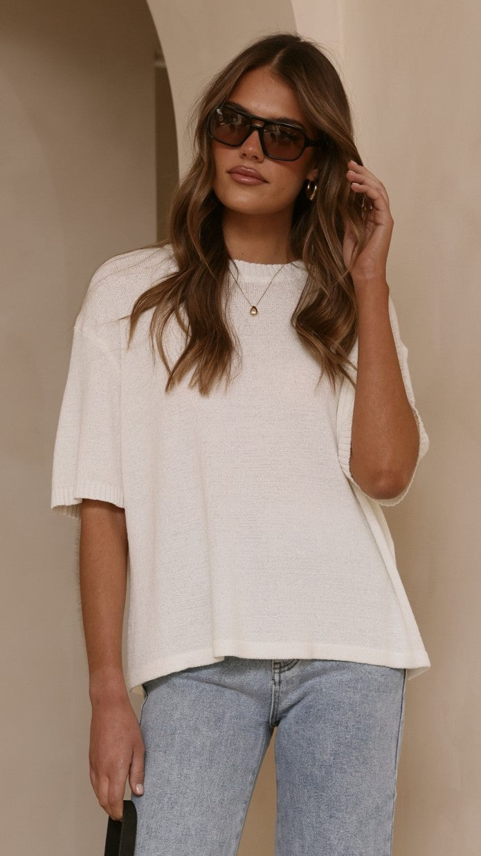 Annalise Knit Top - White - Billy J