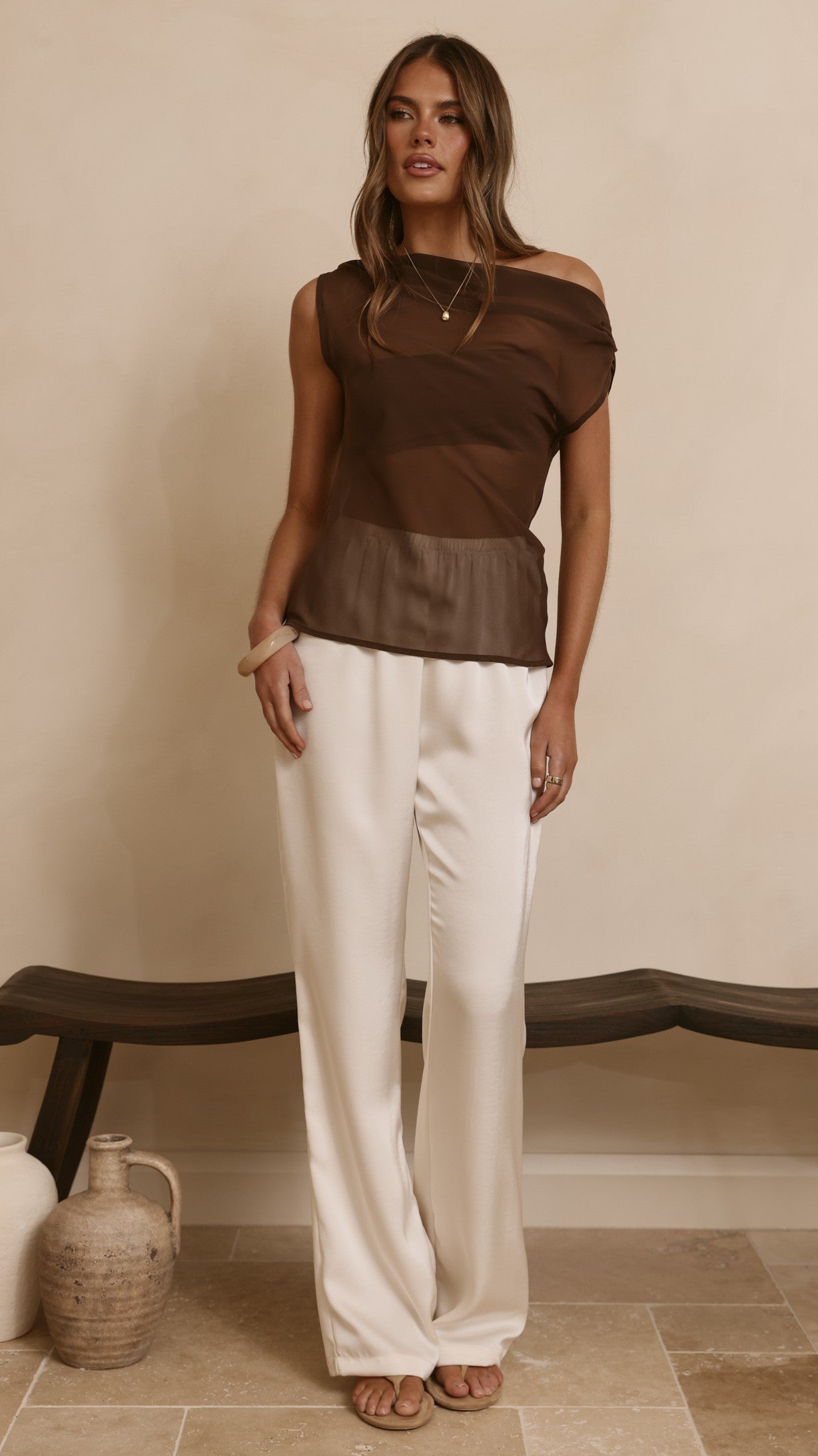 Zabella Sheer Off Shoulder Top - Chocolate - Billy J