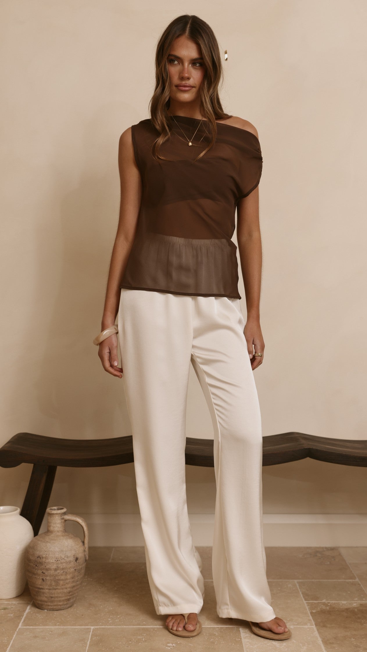 Zabella Sheer Off Shoulder Top - Chocolate - Billy J