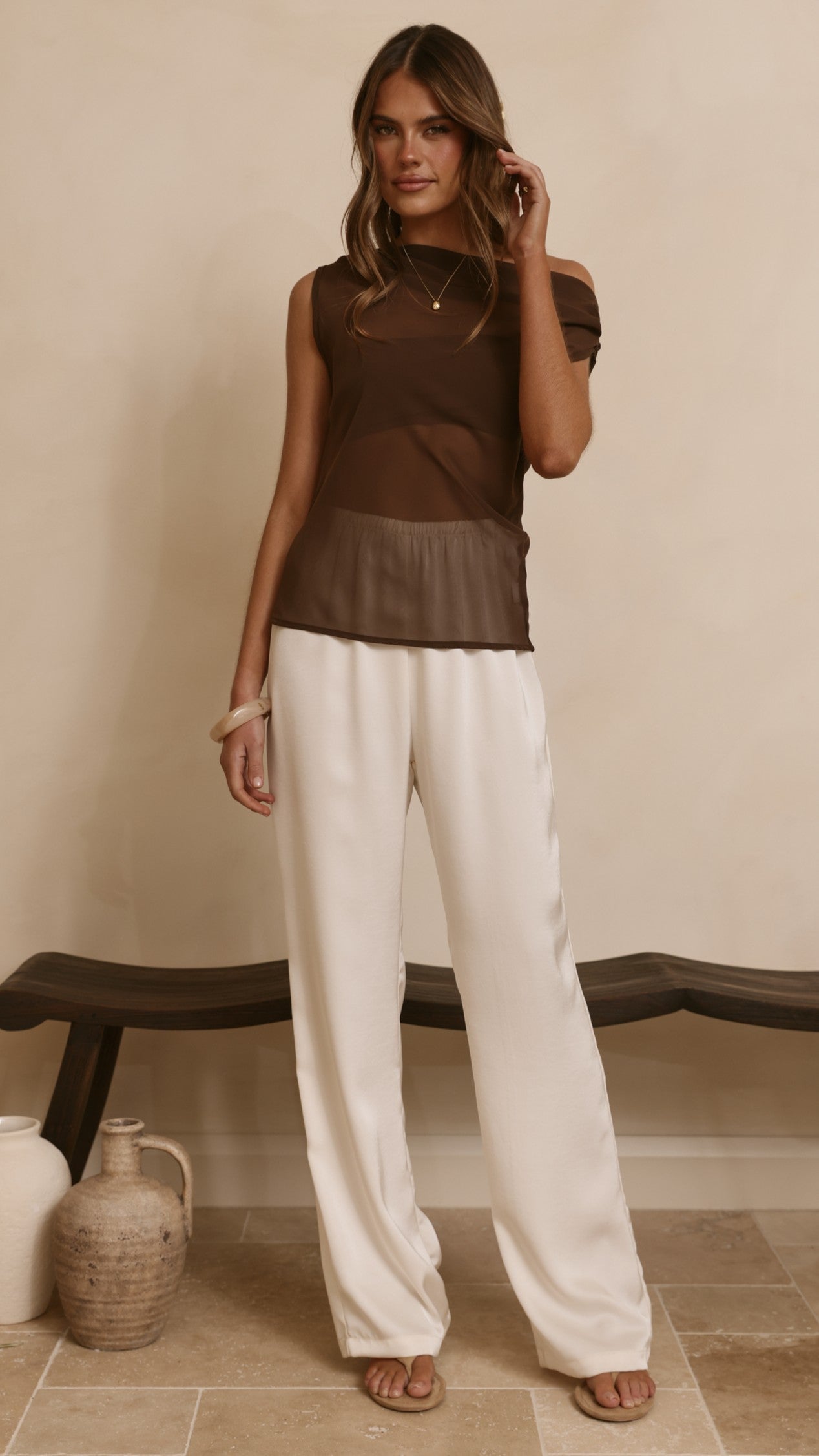 Zabella Sheer Off Shoulder Top - Chocolate - Billy J