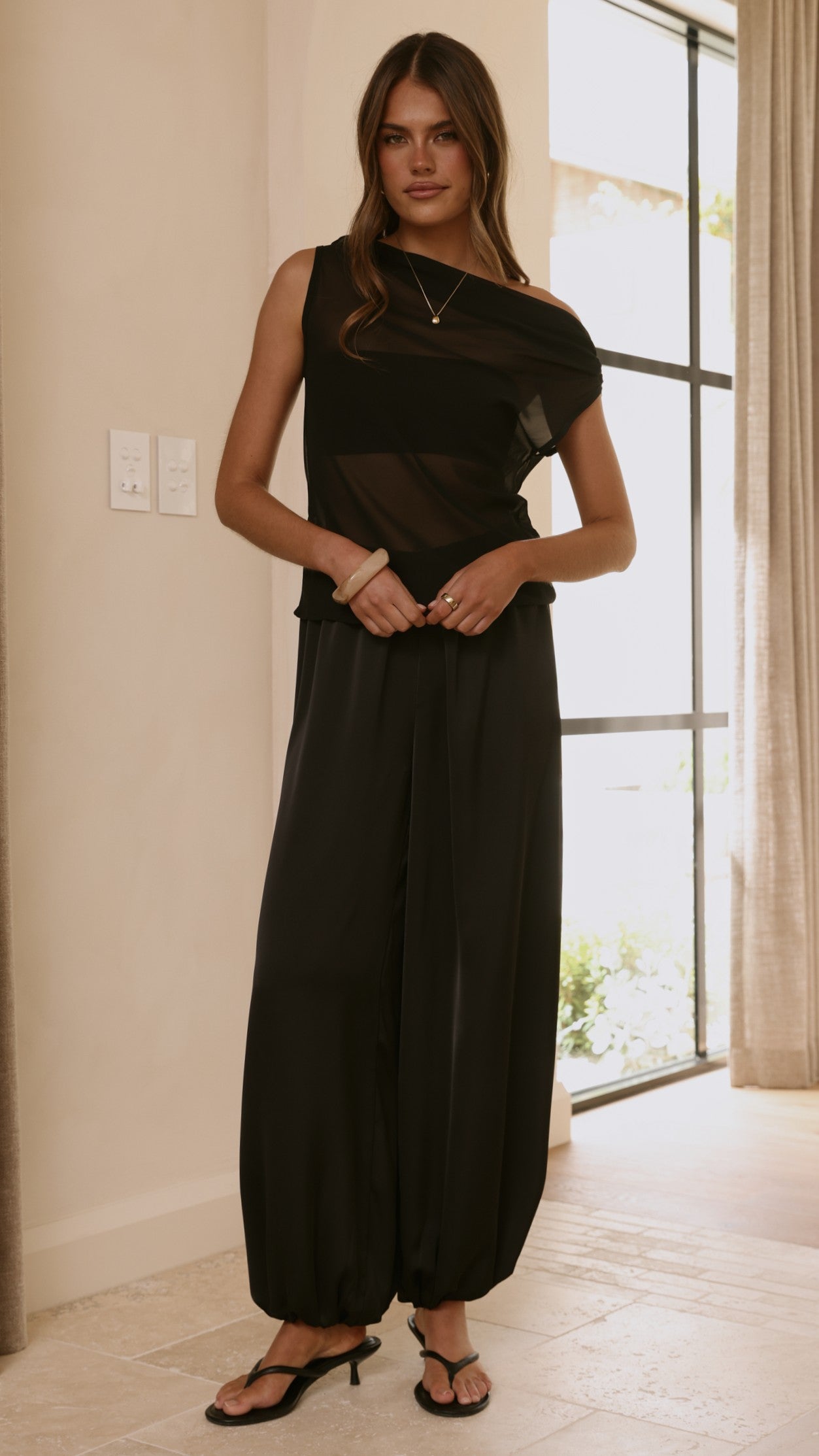 Zabella Sheer Off Shoulder Top - Black - Billy J