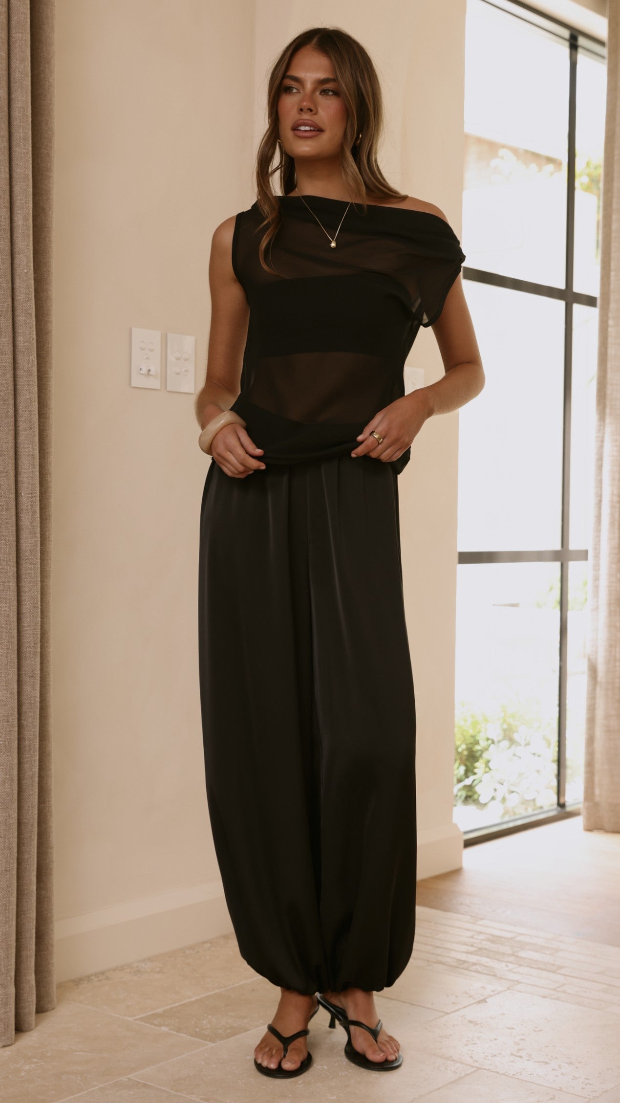 Zabella Sheer Off Shoulder Top - Black - Billy J