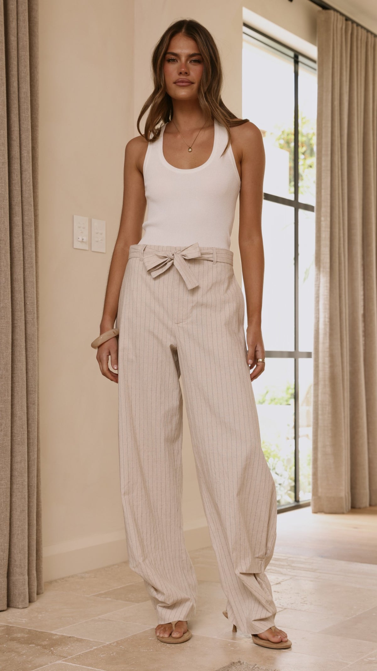 Audrey Pinstripe Tapered Pant - Stone - Billy J