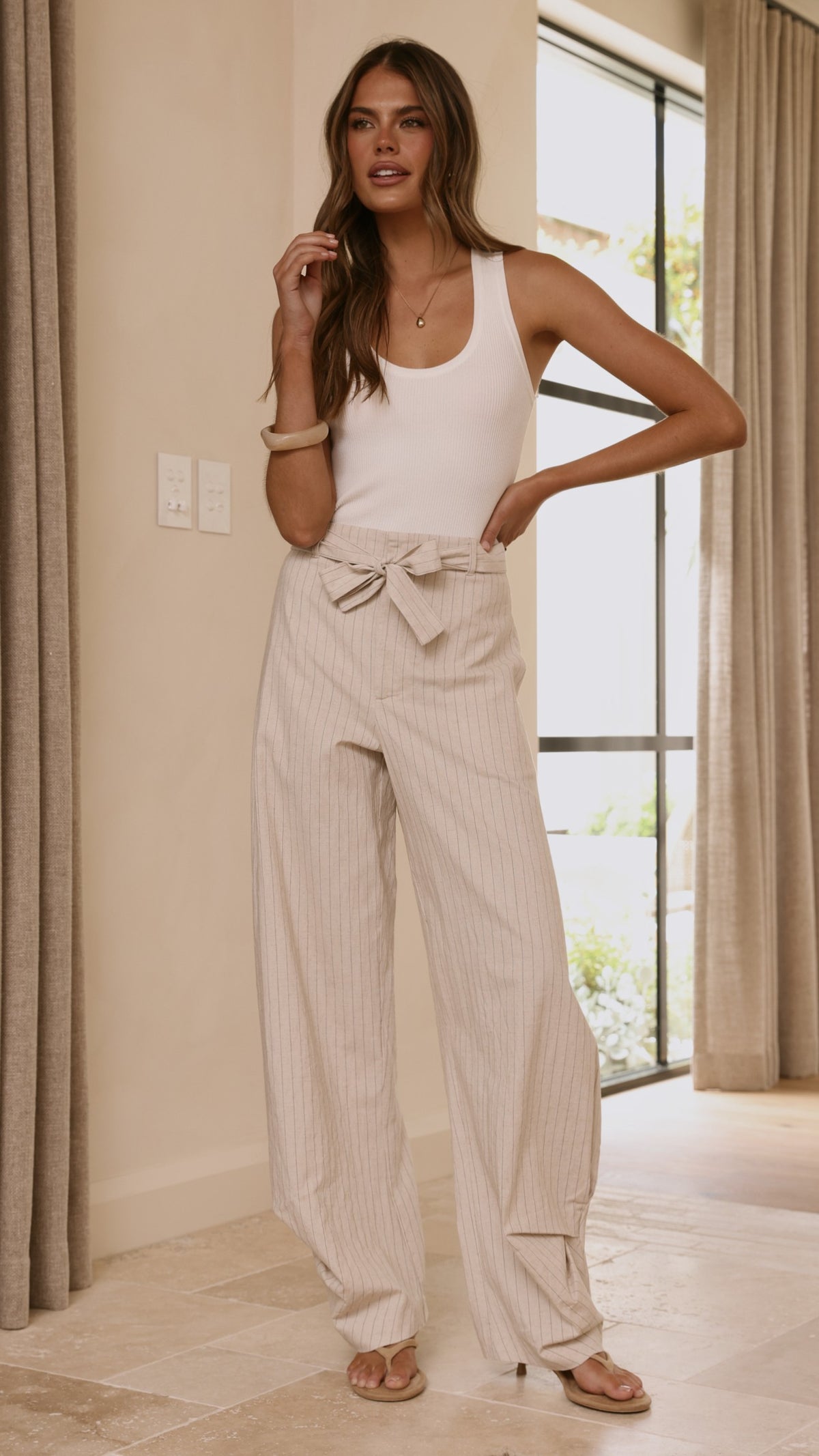 Audrey Pinstripe Tapered Pant - Stone - Billy J