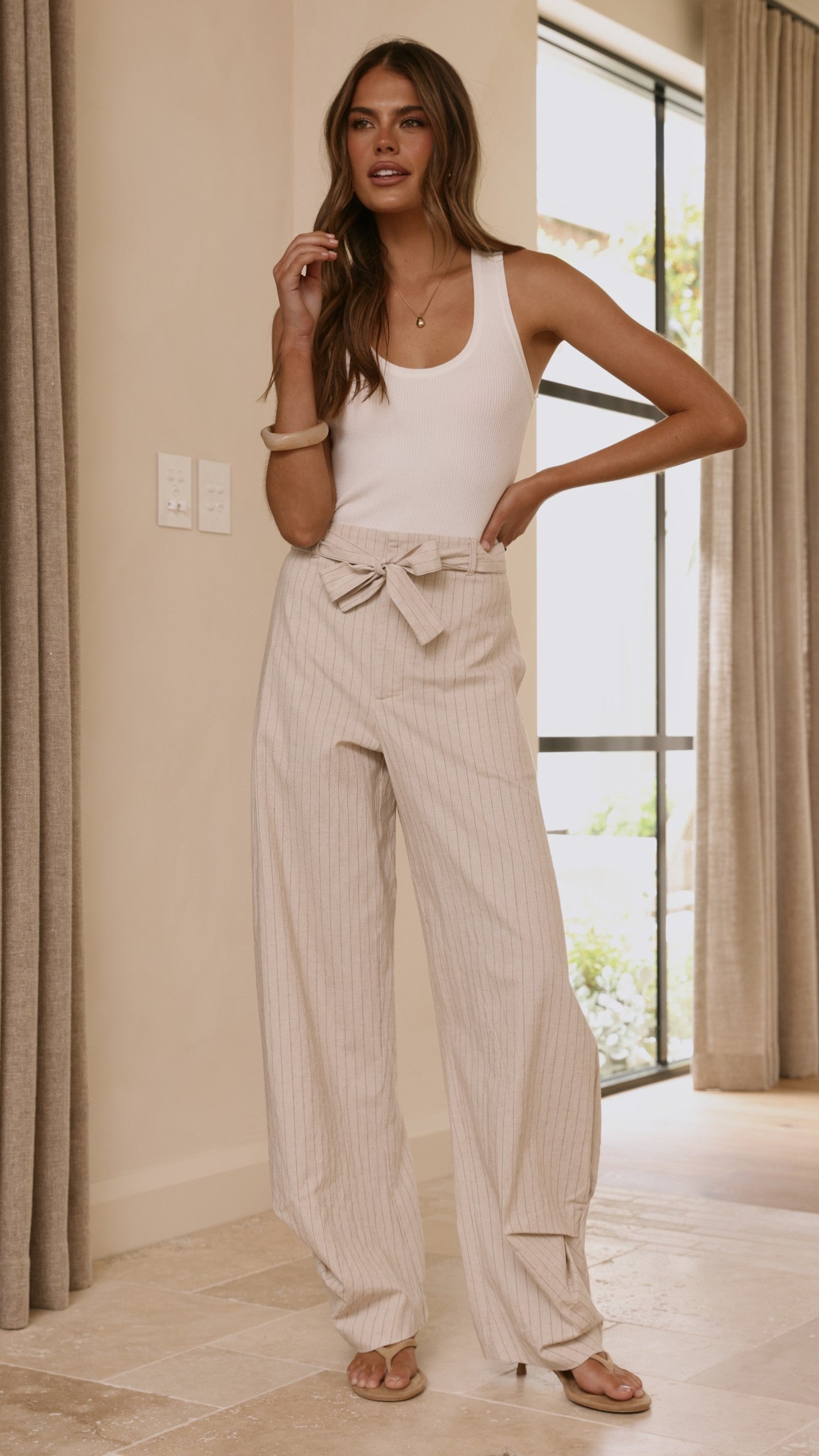 Audrey Pinstripe Tapered Pant - Stone - Billy J
