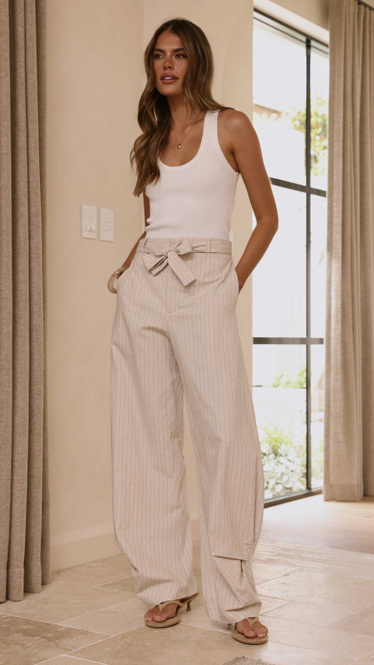 Audrey Pinstripe Tapered Pant - Stone - Billy J