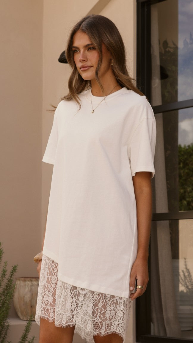 Avei Lace T-Shirt Mini Dress - White - Billy J