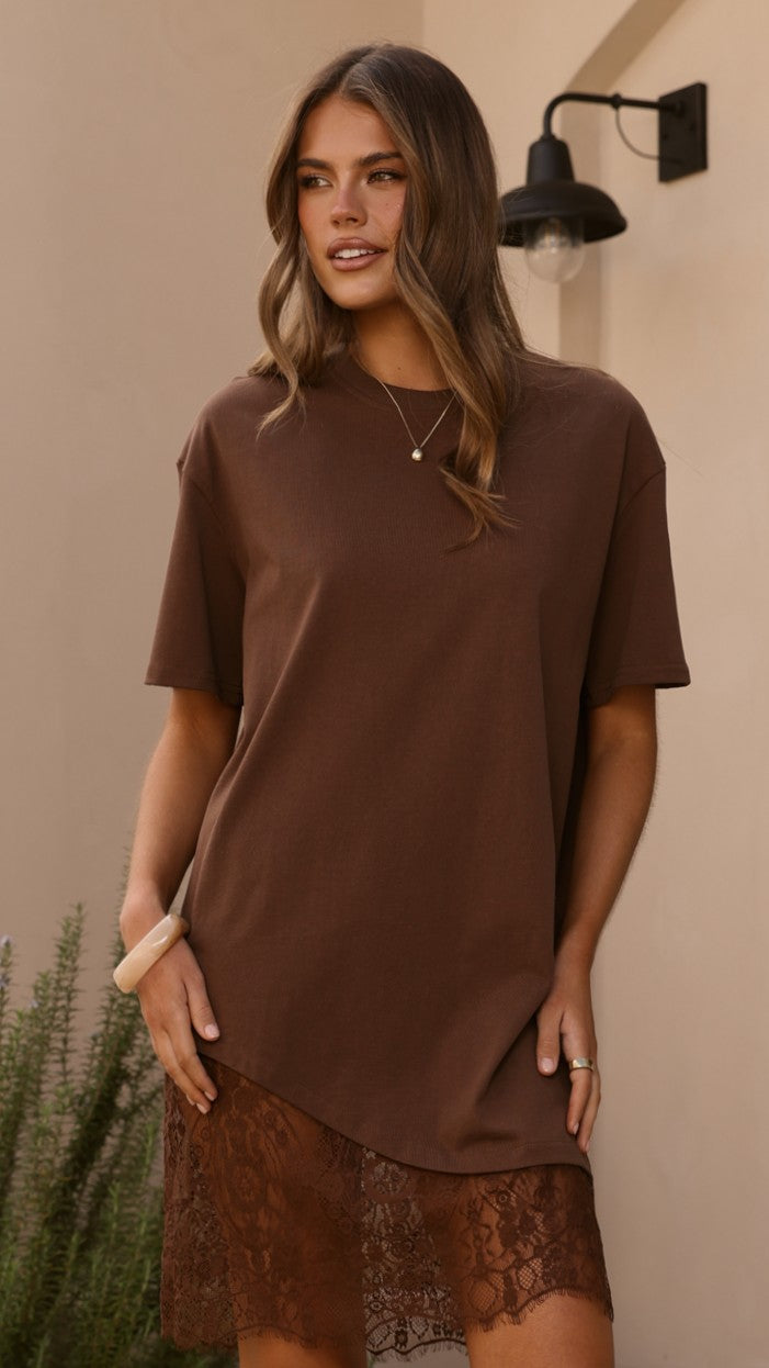 Avei Lace T-Shirt Mini Dress - Chocolate - Billy J
