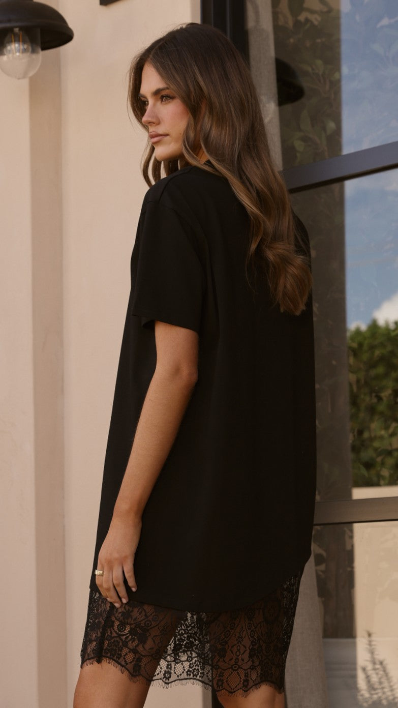 Avei Lace T-Shirt Mini Dress - Black - Billy J