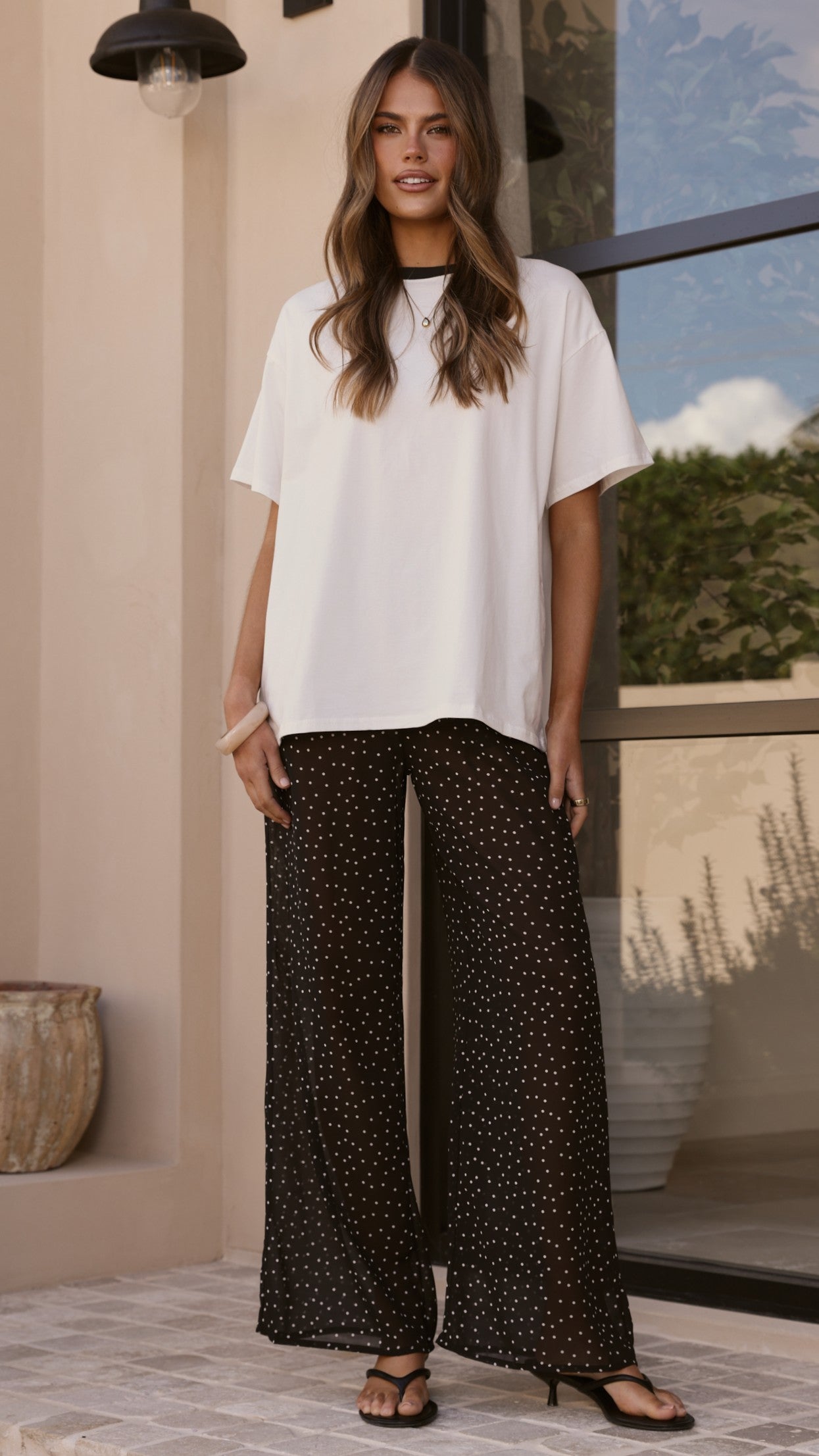Zavier Oversized T-Shirt and Polka Dot Pants Set - White/Black - Billy J