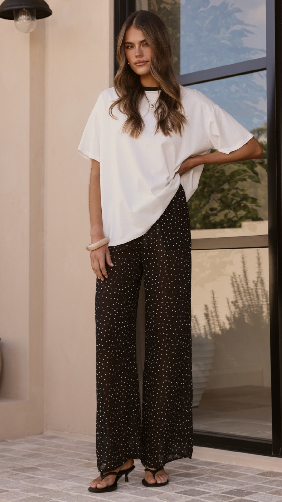 Zavier Oversized T-Shirt and Polka Dot Pants Set - White/Black - Billy J