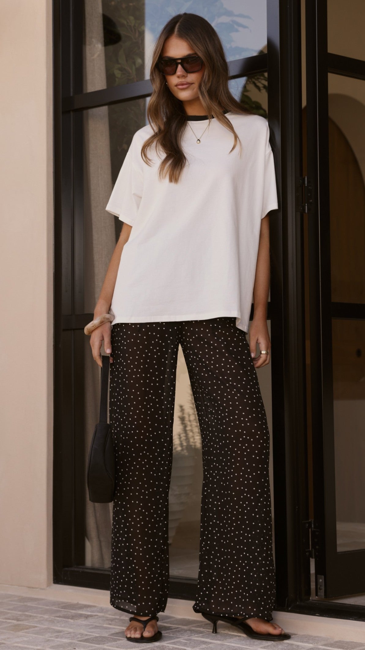 Zavier Oversized T-Shirt and Polka Dot Pants Set - White/Black - Billy J