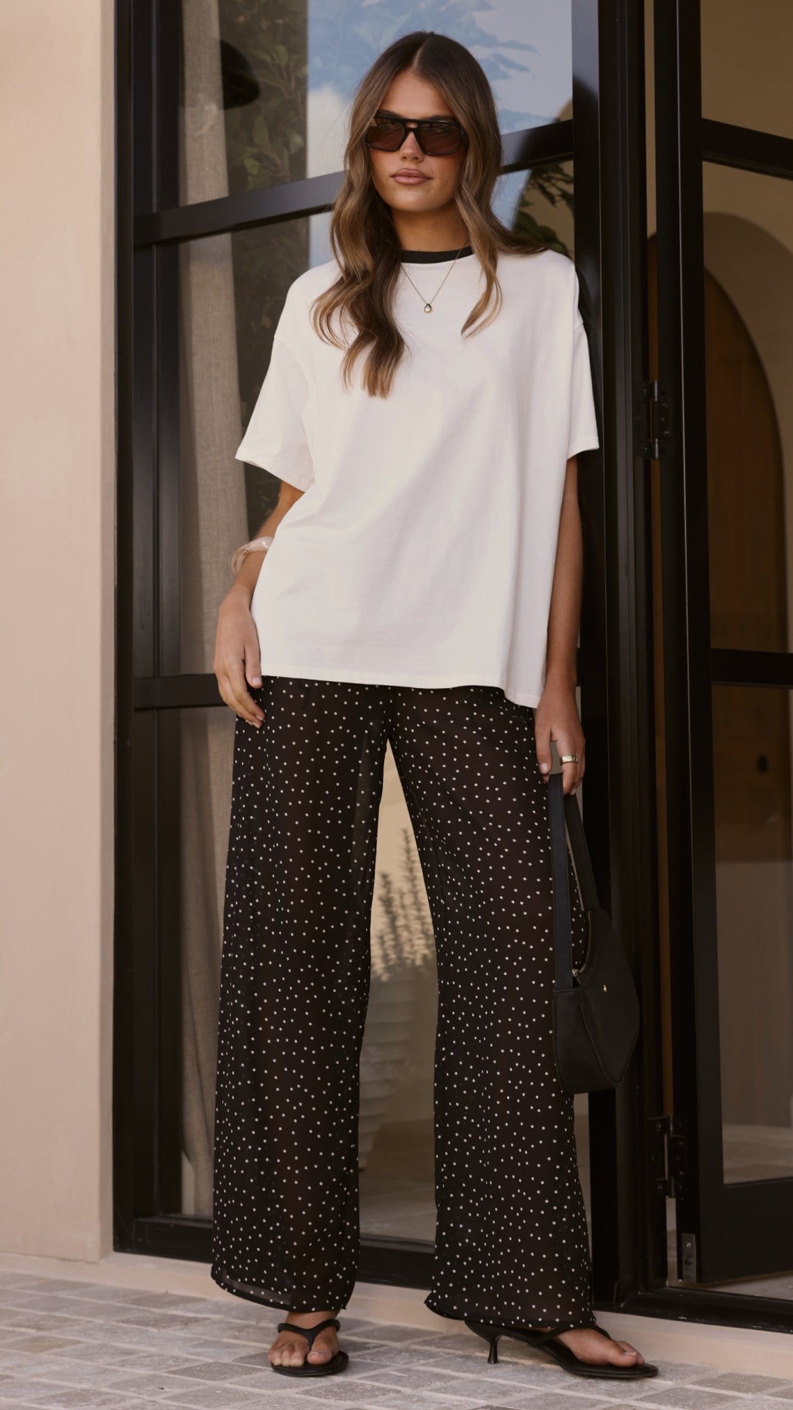 Zavier Oversized T-Shirt and Polka Dot Pants Set - White/Black - Billy J