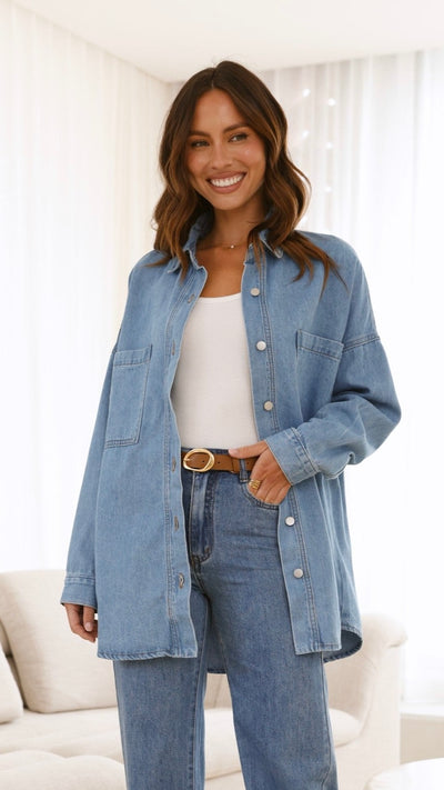 Load image into Gallery viewer, Blake Denim Shirt - Light Mid Denim - Billy J
