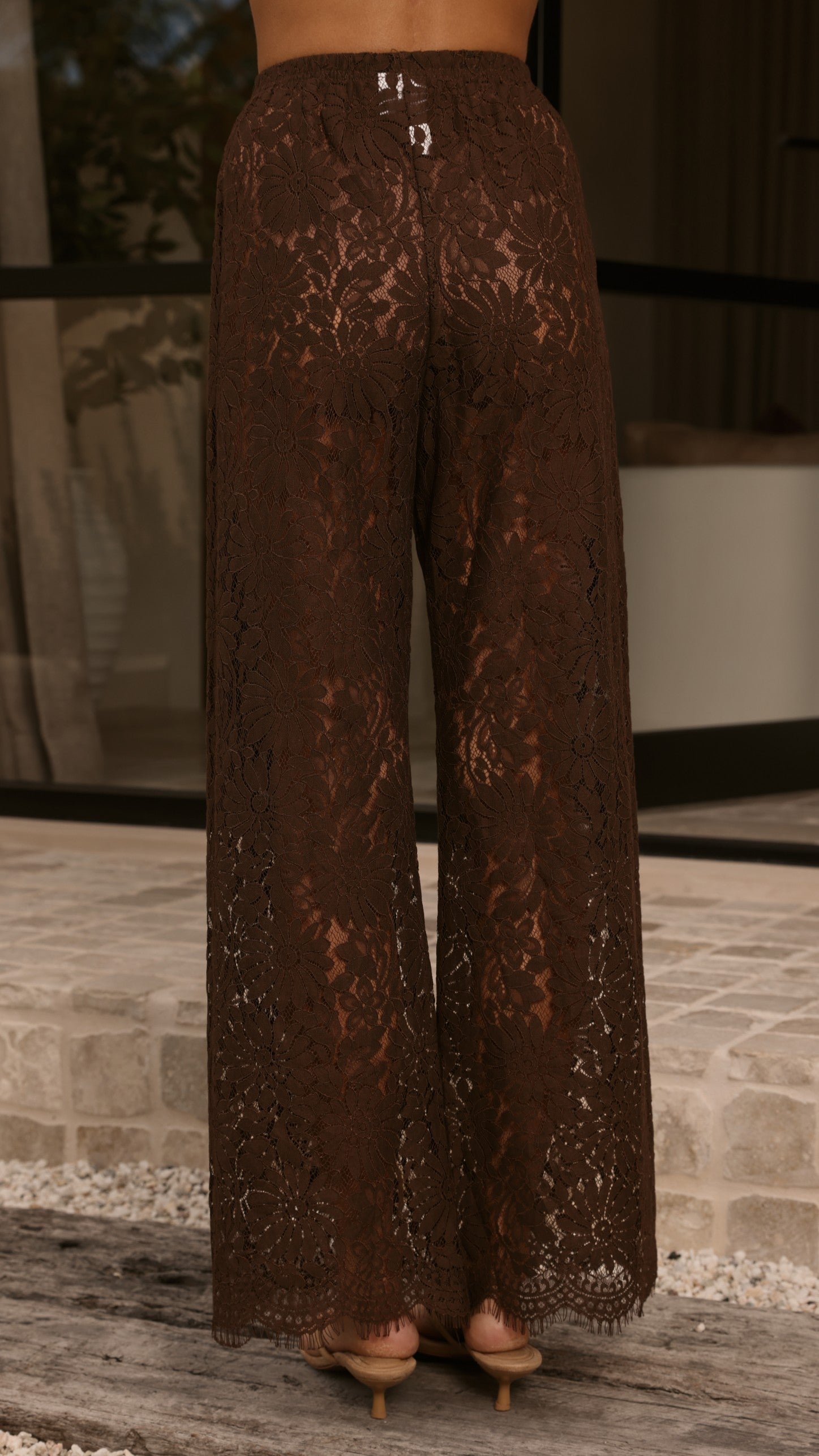 Ebony Asymmetrical Lace Top & Pants Set - Brown - Billy J