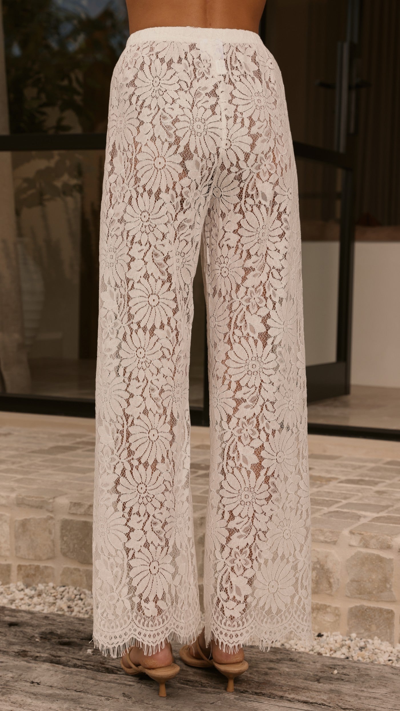Ebony Asymmetrical Lace Top & Pants Set - White - Billy J