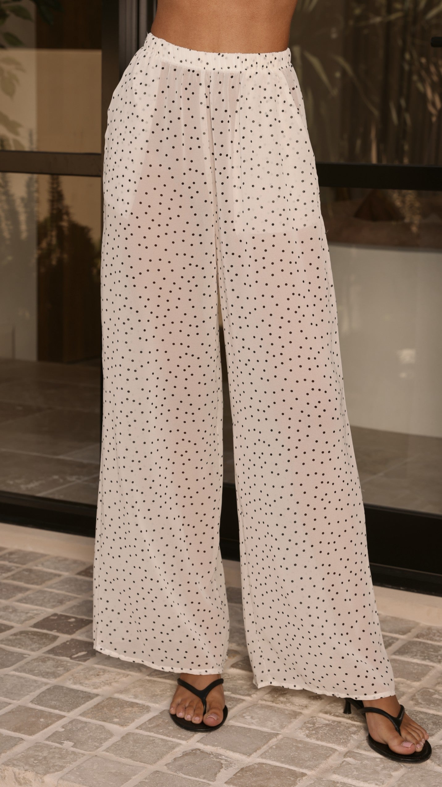 Rubi Top and Pants Semi Sheer Set - Cream Polka - Billy J